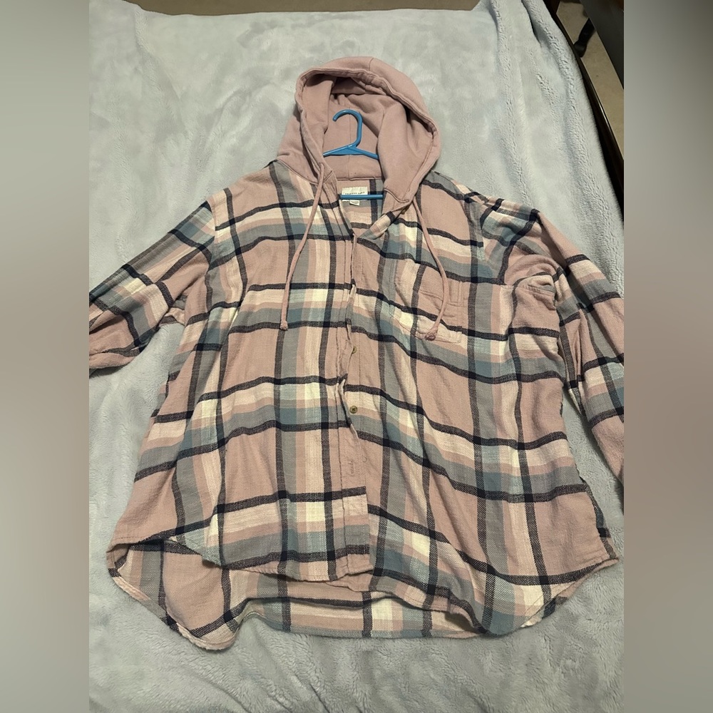 American Eagle Pink Plaid Hoodie Size XXL